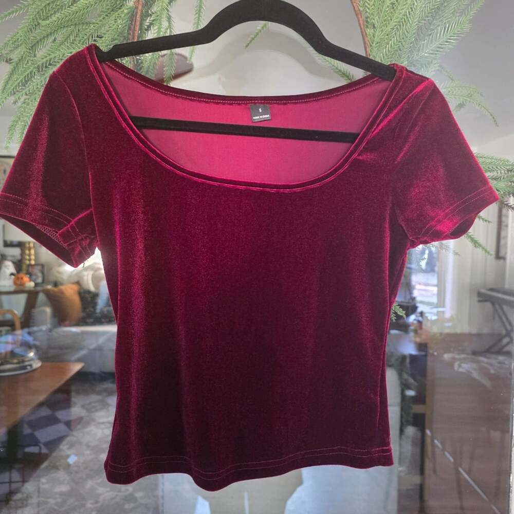 Red Velvet Short Sleeve Crop Top Womans Size S